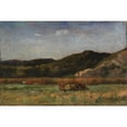 thumbnail image 2 of Edward Mitchell Bannister 18x13 Gold Ornate Wood Frame and Double Matted Museum Art Print Titled - Untitled (Landscape with Cows Grazing, Hills) (1891), 2 of 4
