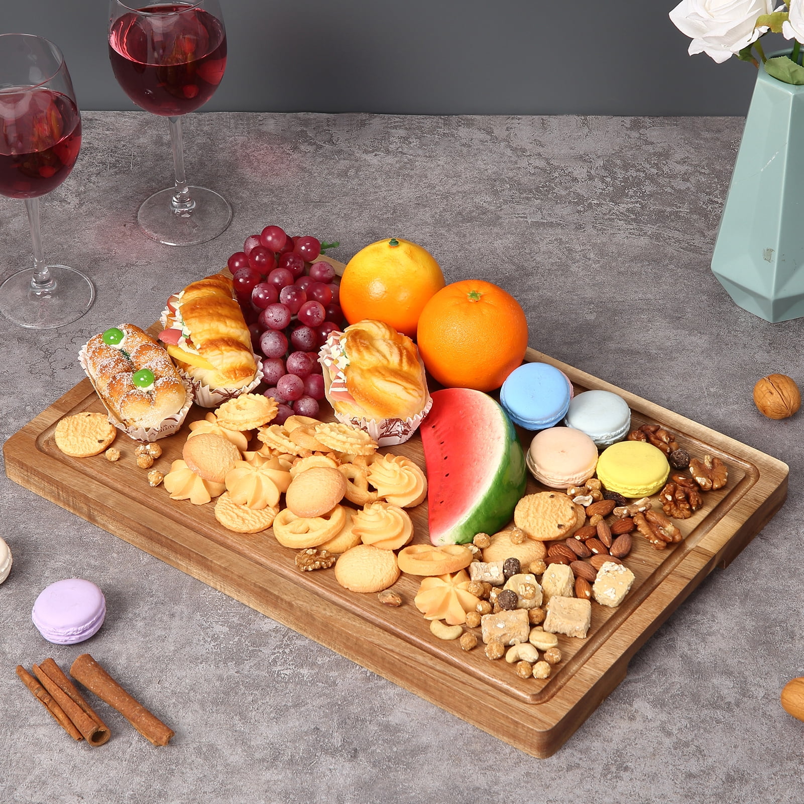 ATENOW Large Cutting Boards for Kitchen, 18x12in Acacia Wood Cutting Board with Juice Groove & Handles, 1" Thick Chopping Board, Charcuterie Cheese Serving Tray