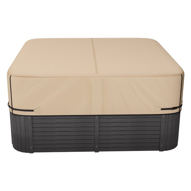KFFKFF Housse pour Spa Extérieur, Protecteur de Housse pour Spa 85 x 85 x 20 Pouces Résistant aux Intempéries et Imperméable, Tissu Oxford 600D Robuste et Résistance aux Déchirures 950N, Housses Carrées pour Spa pour Jacuzzi, Brun