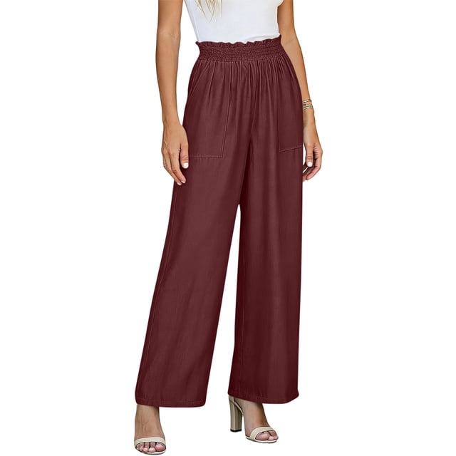 Pantalones de Cintura Alta de Pierna Ancha para Mujeres Trabajo Casual Pierna Ancha Recortada Viaje Senderismo Cintura Elástica con Bolsillos