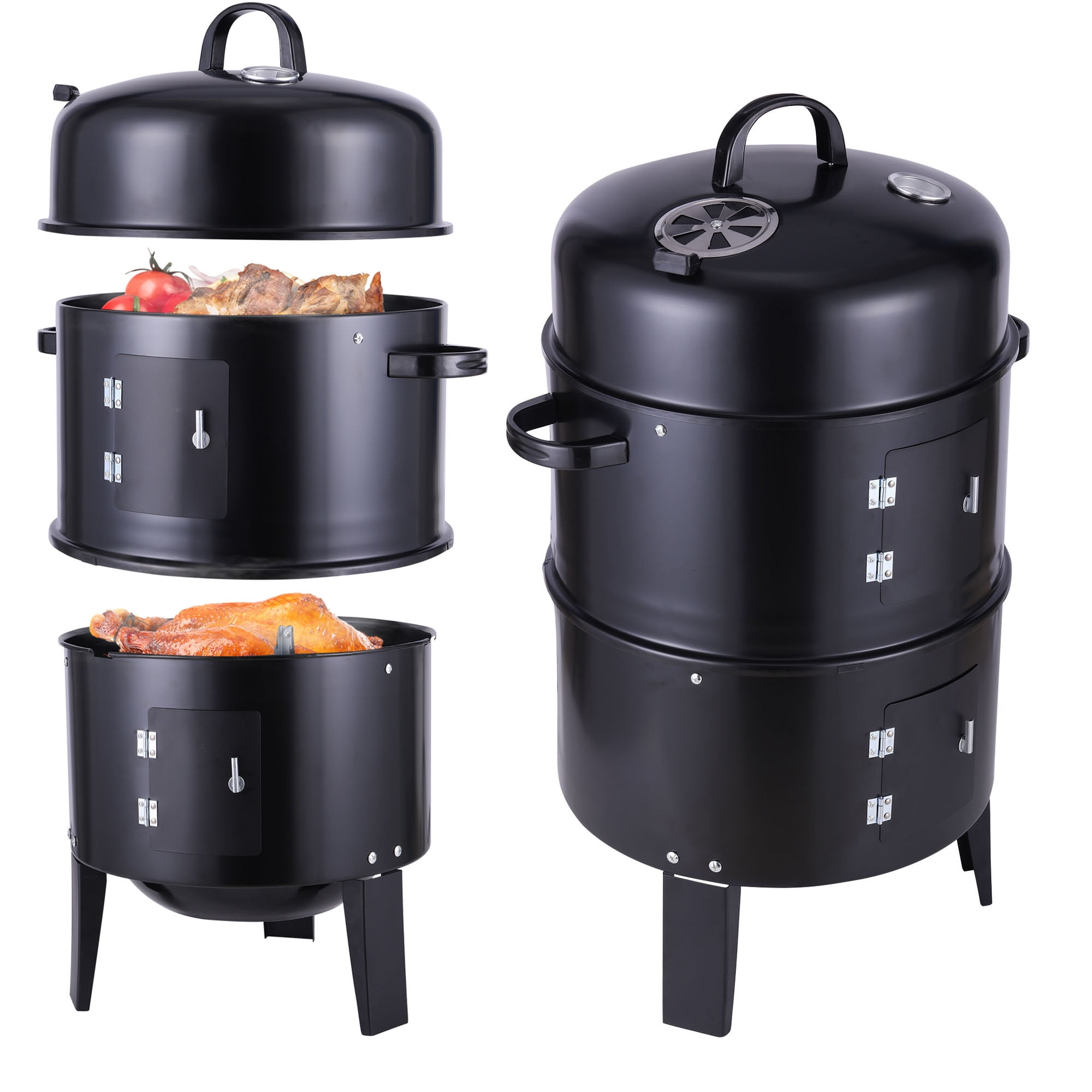 SAYFUT 3in1 Vertical Charcoal Smoker Grill 3Tier Smoker Barbeque