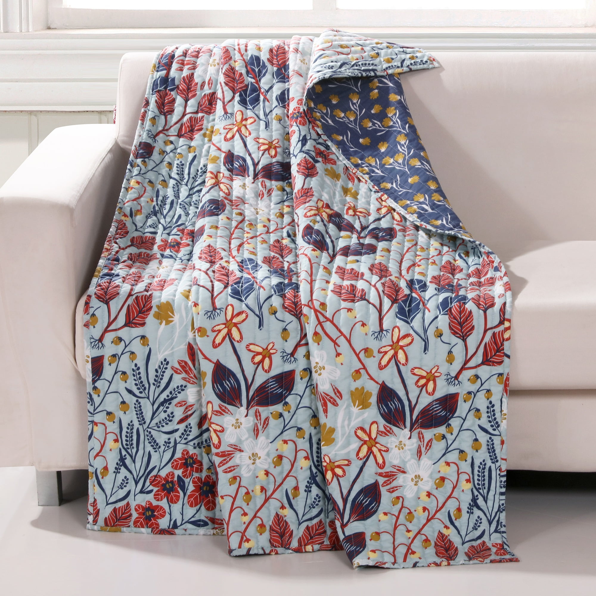 50 X 60 Cotton and Microfiber Throw Quilt with Floral Prints, Multicolor