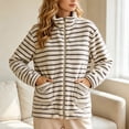 thumbnail image 4 of XRoczxe Women's Striped Fleece Jacket, Soft Sherpa Full Zip Pullover with Pockets, Cozy Warm Winter Coat for Casual Outdoor Fall Wear, 4 of 8