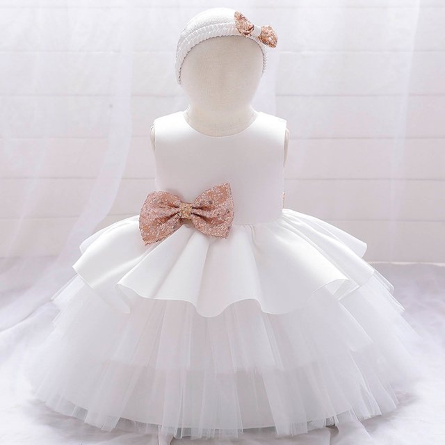 DPTALR Toddler Girls Net Yarn Embroidery Rhinestone Bowknot Birthday Party Gown Long Dresses Headband Suit