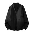 thumbnail image 3 of Men's Stand Collar Track Jacket, Solid Color Zippered Long Sleeve With Pockets, Elastic Cuffs Casual Sports Outerwear Black XL, 3 of 8