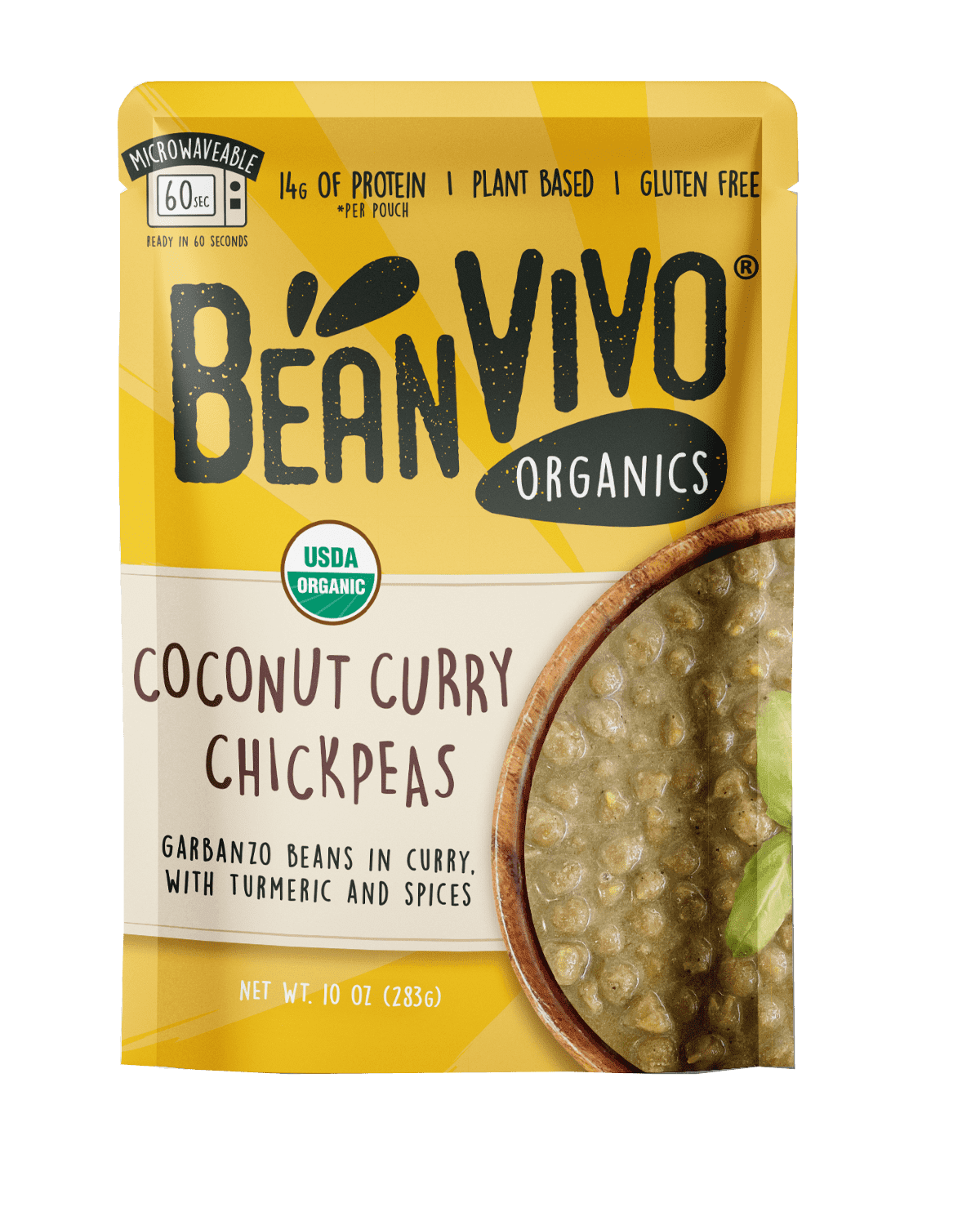 (6 pack) BeanVIVO Organics Plant Based Coconut Curry Chickpeas, Microwaveable, Gluten-Free, 10 oz Pouch