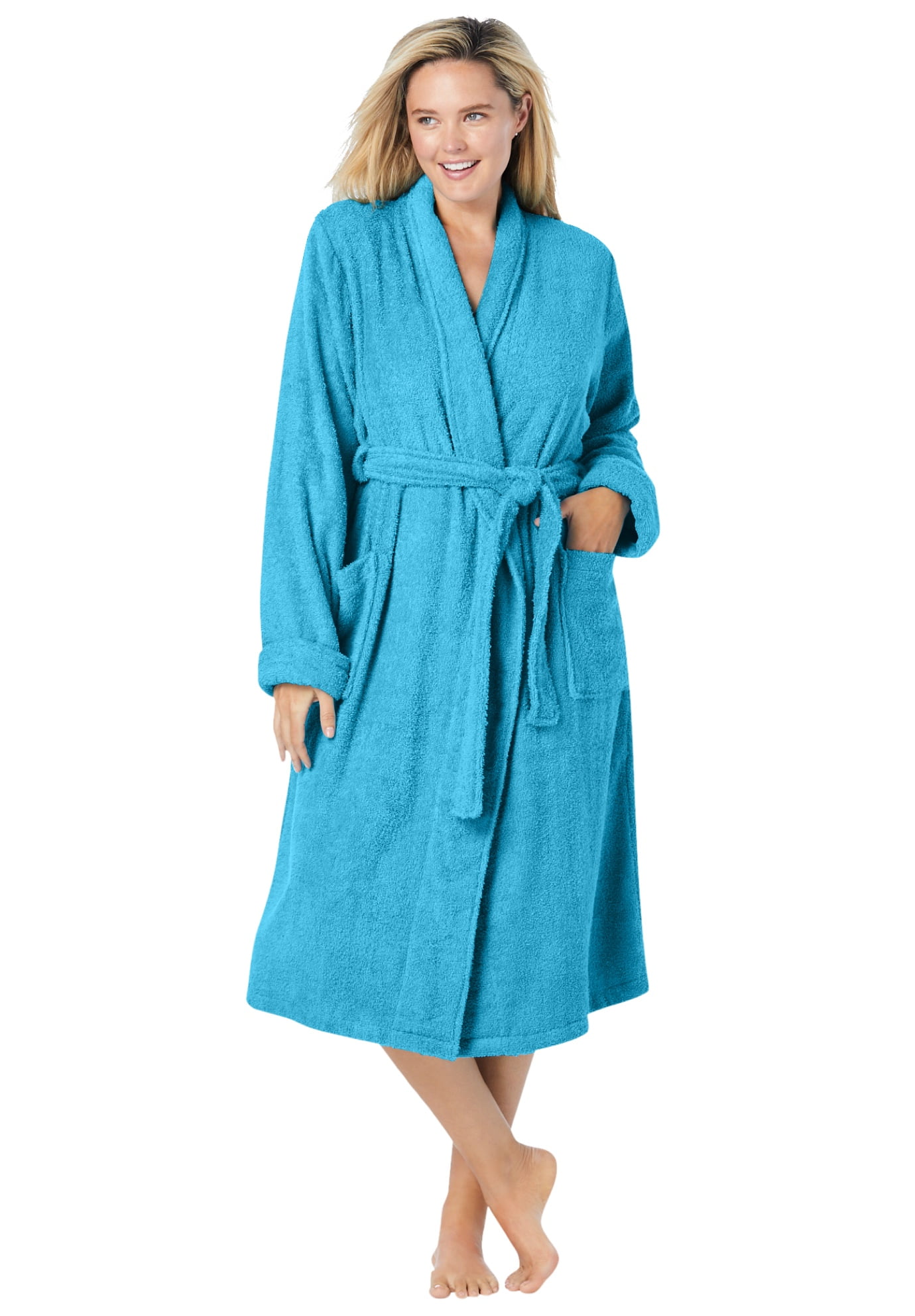 Dreams & Co. Women's Plus Size Short Terry Robe 3X, Paradise Blue