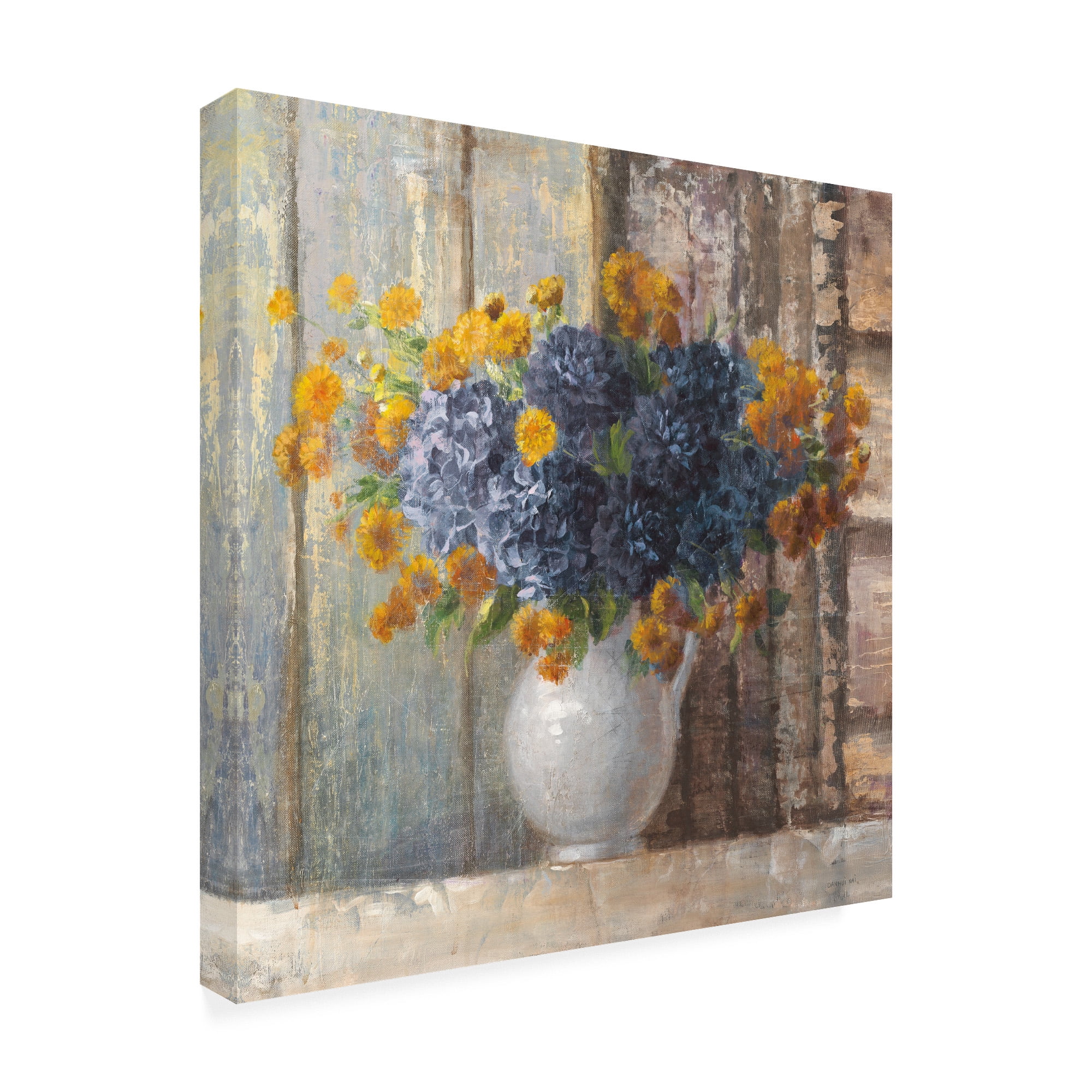 Trademark Fine Art 'Fall Dahlia Bouquet Crop Blue' Canvas Art by Danhui Nai