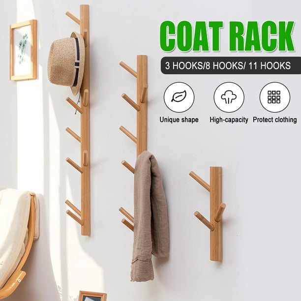 Wood Hook Rack Hat Organizer, Wooden Hook Rack With Shelf