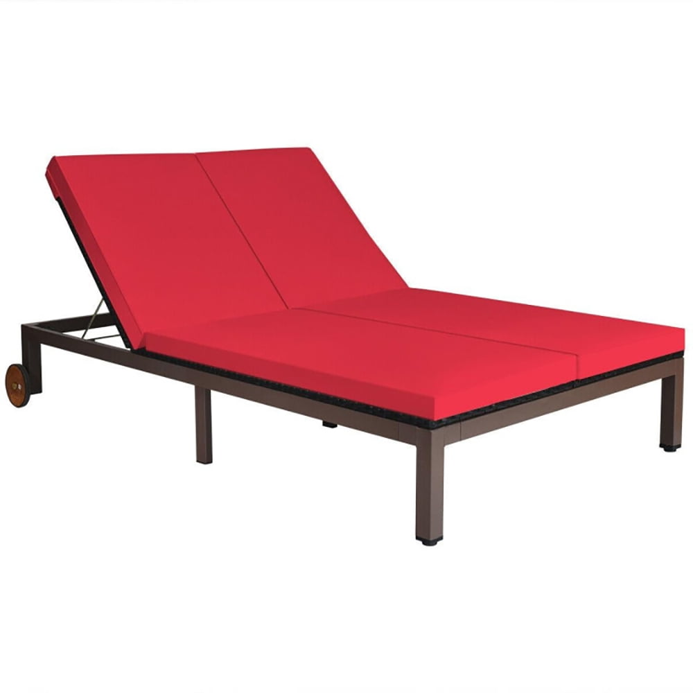 Aimee Lii 2-Person Patio Rattan Lounge Chair with Adjustable Backrest, Patio Loungers, Red