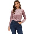 thumbnail image 1 of Camiseta casual Allegra K de manga larga con cuello redondo y parte superior de terciopelo Rosa XS, 1 of 4