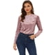 thumbnail image 1 of Camiseta casual Allegra K de manga larga con cuello redondo y parte superior de terciopelo Rosa XS, 1 of 4