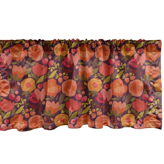 Ambesonne Burnt Orange Window Valance, Abstract Floral Pattern with Petals Leaves and Berries Doodle Art, Curtain Valance for Kitchen Bedroom Decor with Rod Pocket, 54" X 12", Dark Fuchsia Multicolor