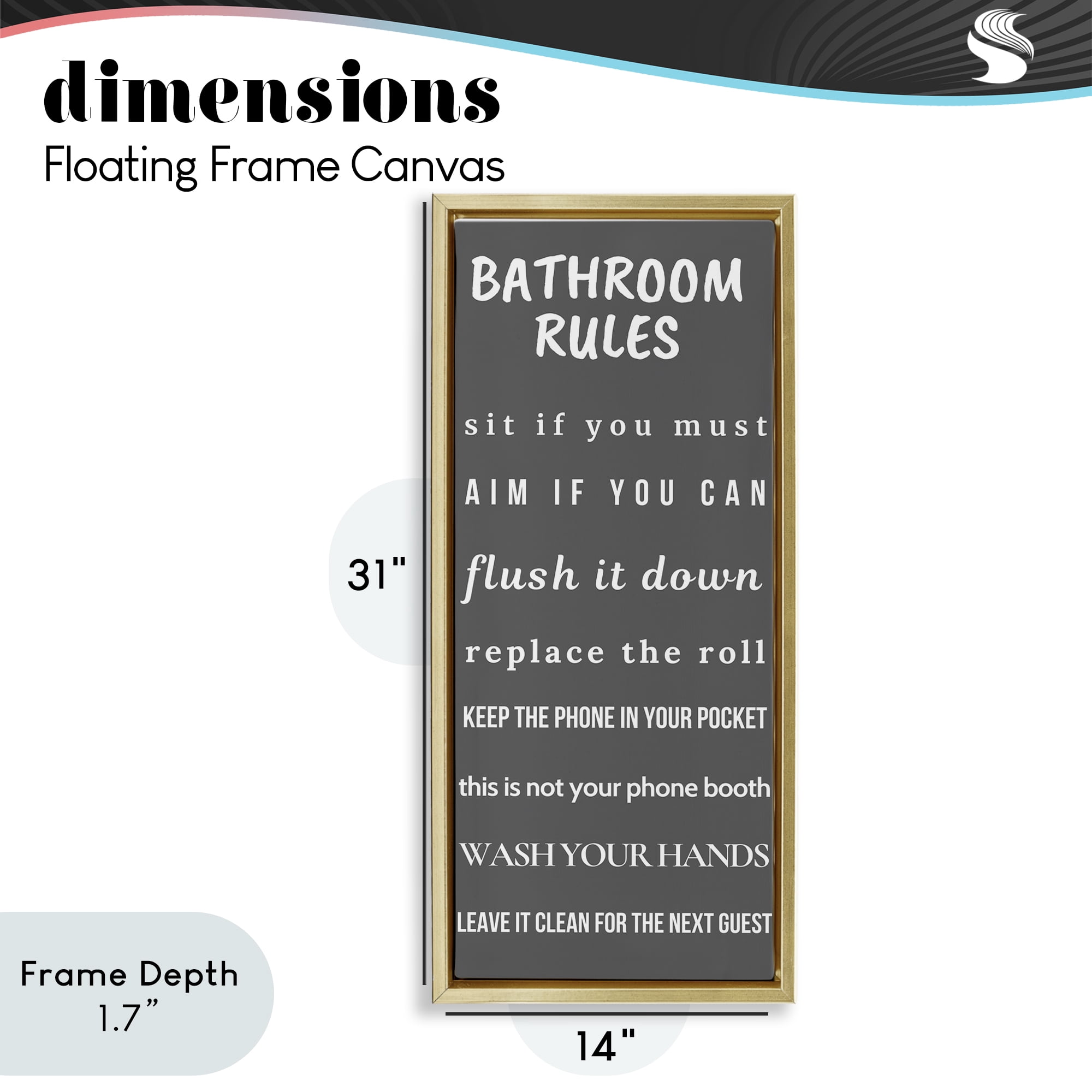 Stupell Industries Bathroom Rules Leave It Clean Gold Framed Floater Canvas Wall Art, design by Julia Frost