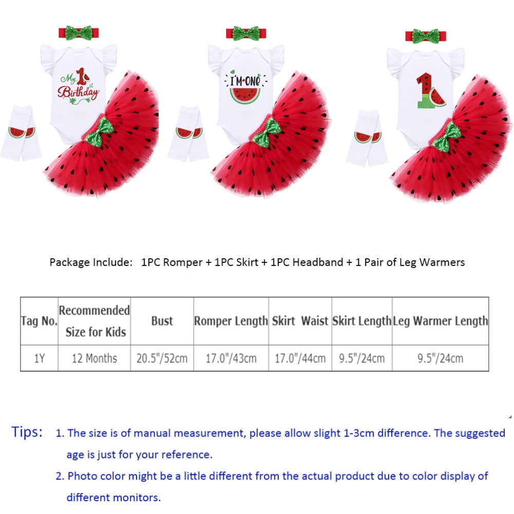 IBTOM CASTLE Baby Girls Watermelon 1st/2nd Birthday Outfit Princess Ruffle Romper Tutu Skirt Leggings Headband 4pcs Clothes Set 12 Months Red-My 1st Birthday