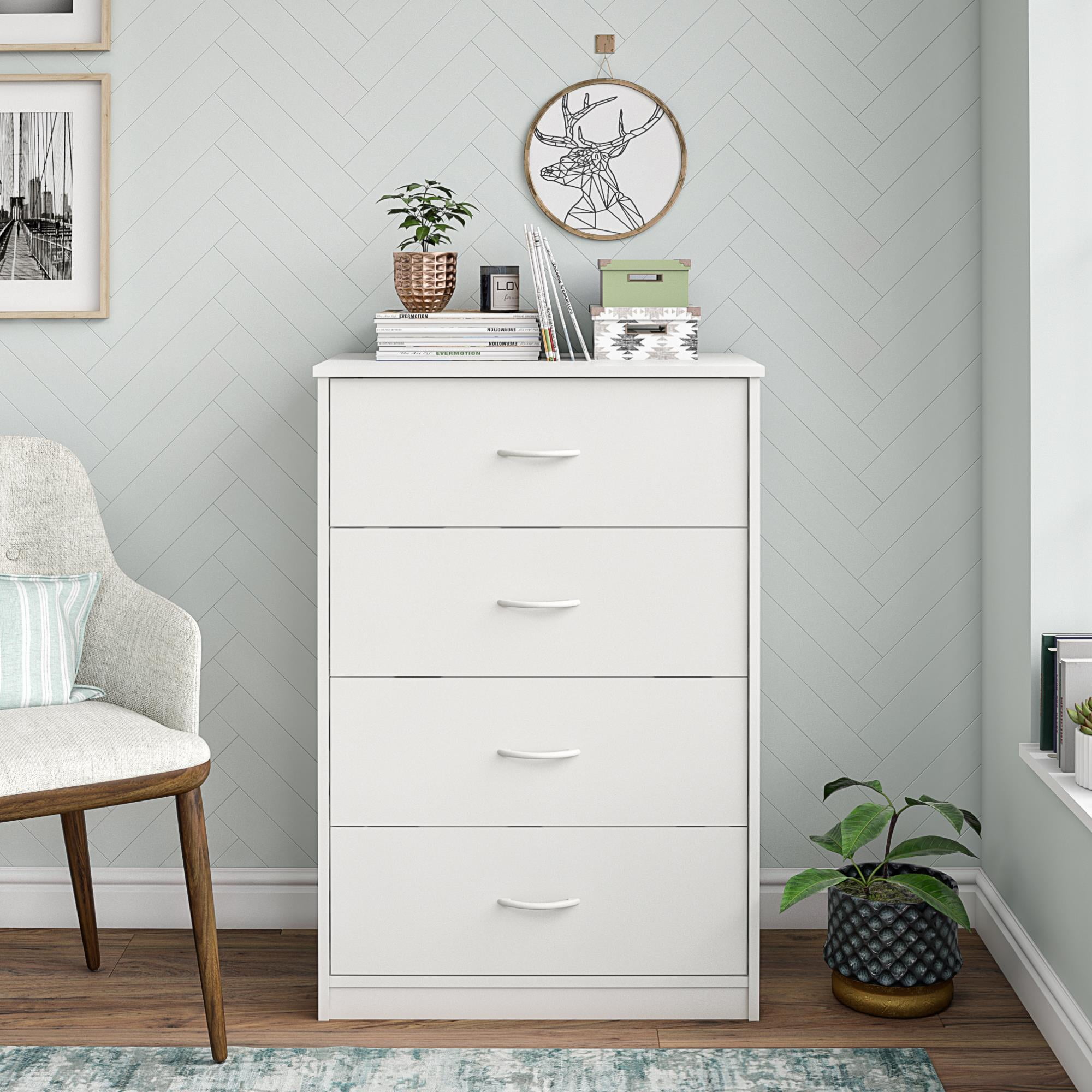 Mainstays Classic 4 Drawer Dresser, White Dresser With Grey Drawers