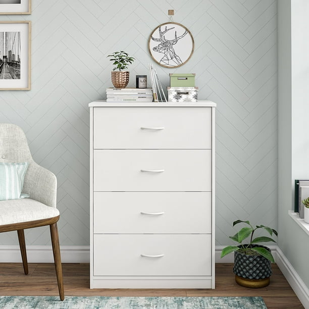 Mainstays Classic 4 Drawer Dresser, Tall Long White Dressers