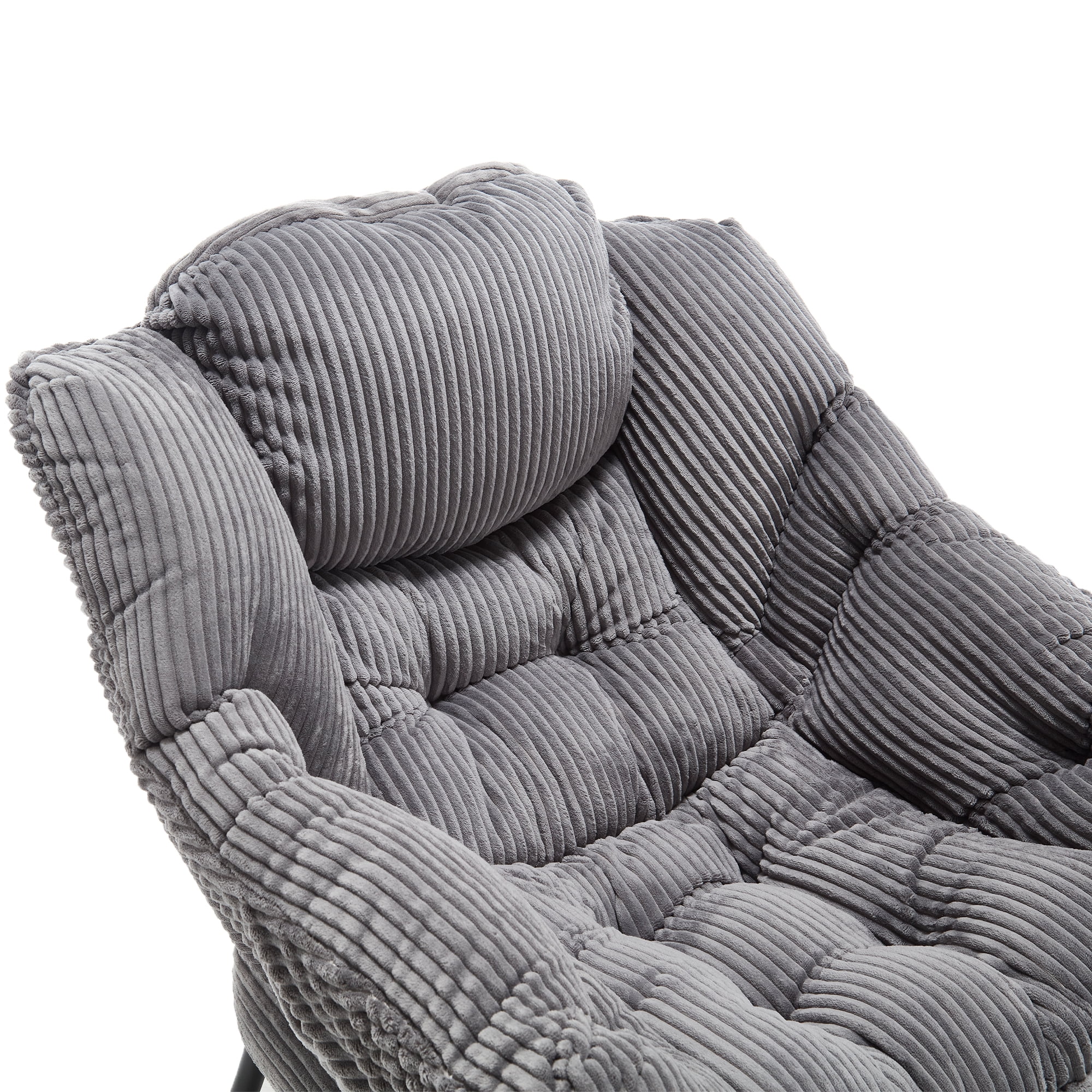 Lazy Chair with Ottoman, Modern Lounge Accent Chair with Armrests and a Side Pocket, Leisure Upholstered Sofa Chair Reading Chair with Footrest for Small Space, Corner Chair-Grey