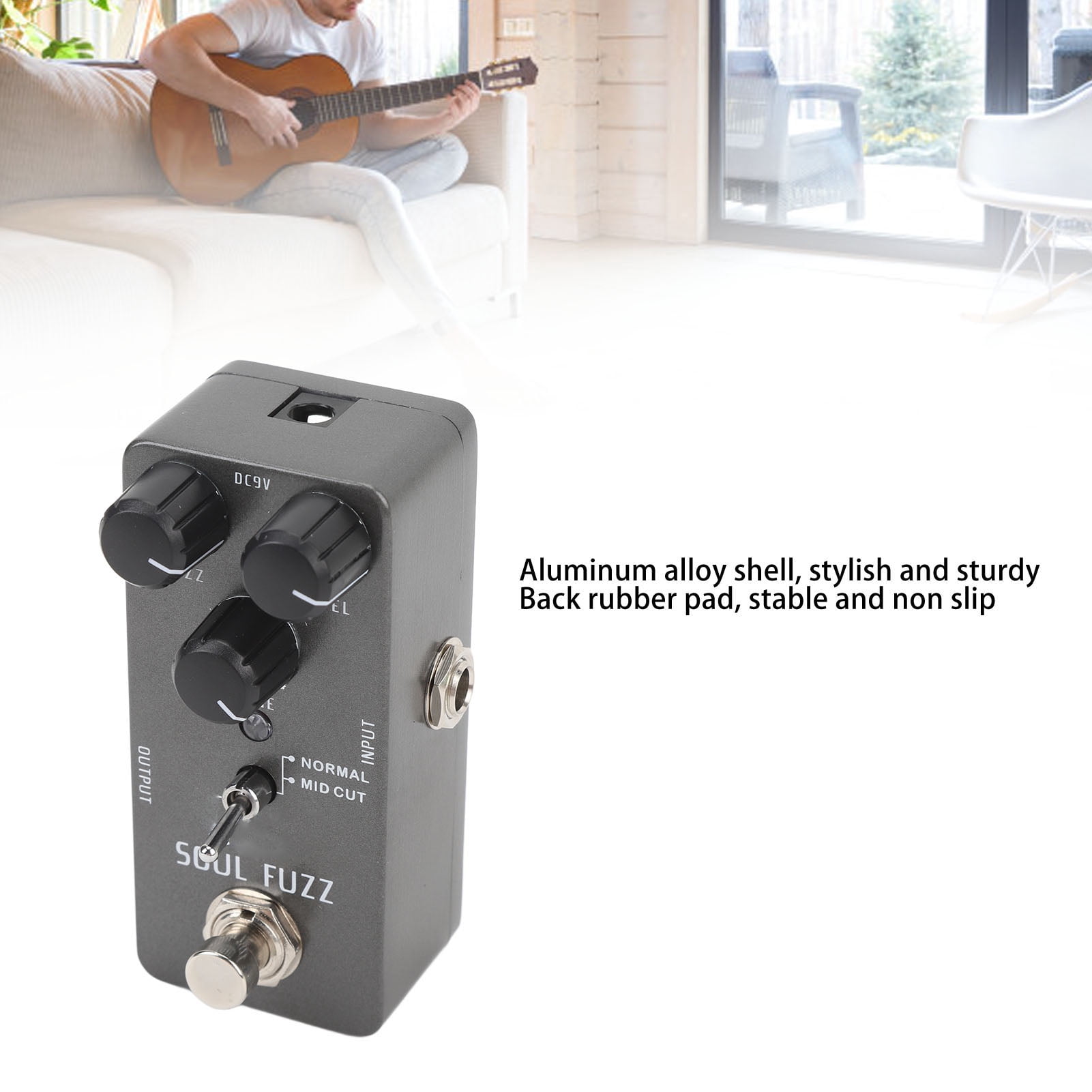 BIMZUC Premium Electric Guitar Fuzz Pedal with Adjustable Volume Tone Gain Control Knob Compact Analog Effect Pedal Non-Slip Rubber Pad DC 9V 10 mA Current for Lead Playing Black Color