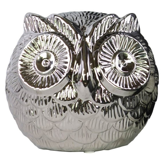 Urban Trends Ceramic Spherical Owl Figurine with LG Polished Chrome Finish, Silver
