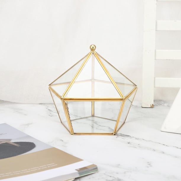 Macetero de Vidrio Jadeshay planta suculenta geométrica 16 x 16 x 15 cm Transparente + Dorado A