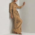 thumbnail image 6 of Womens Fashion Outfits Long Sleeve Button Shirt Belt Wide Leg for Pants Set for Travel Workwear Khaki S, 6 of 8