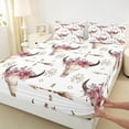 thumbnail image 3 of Manfei Farm Bull Skull Queen Sheet Sets,Retro Aztec Geometric Flat Sheet,Pink Rustic Flower Queen Fitted Sheet For Teen Boy,Ultra Soft Home Decor,4-Piece, 3 of 7