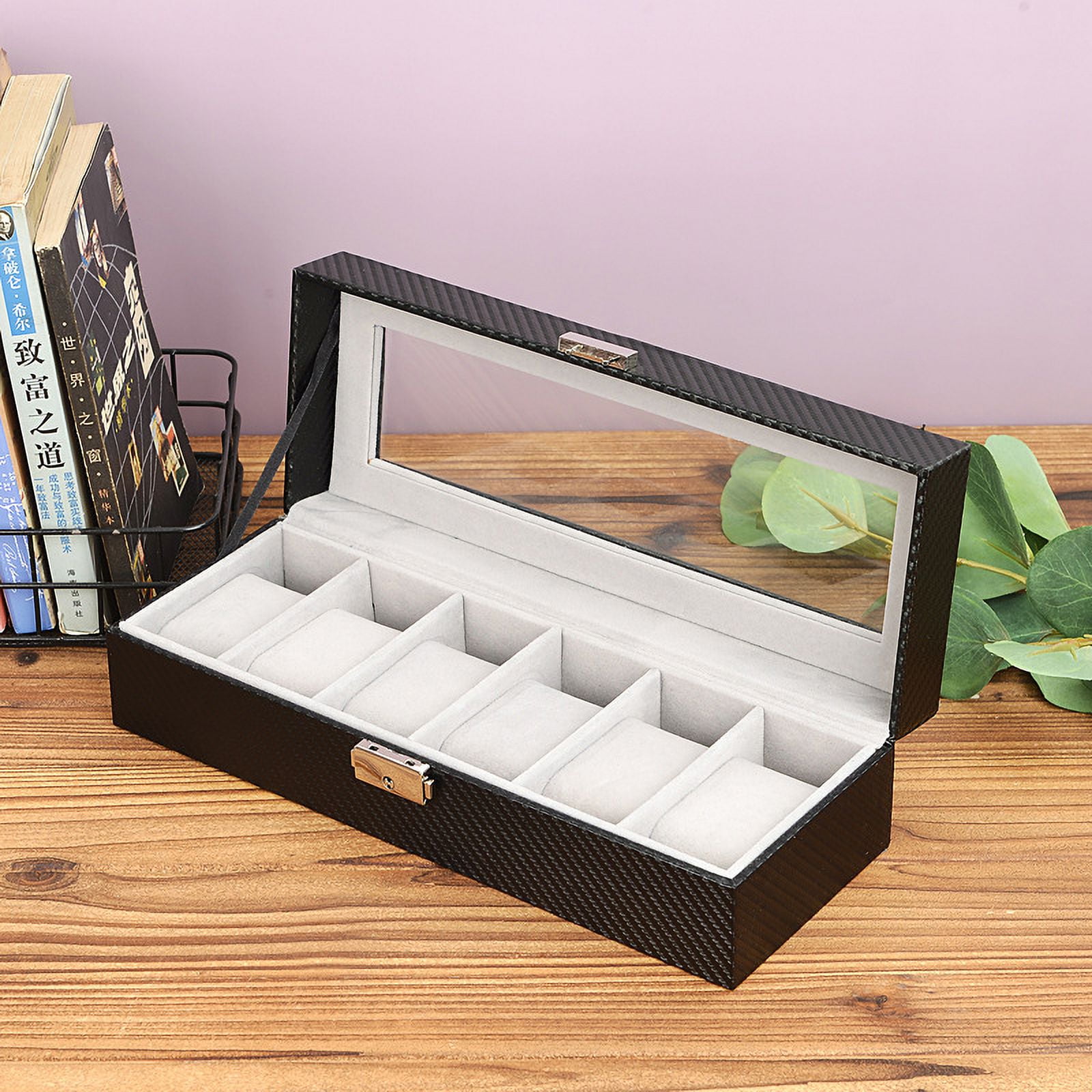 Hweilai 6 Compartments 30 11 8cm CASE ELEGANCE Watch Box in Imitation Leather Crocodile Texture Men s Women s Watch Box Storage Box for Watches Organizer with Glass Lid Walmart
