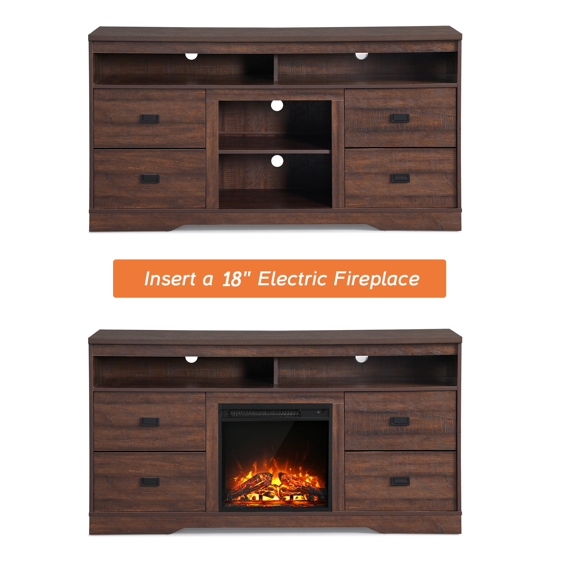 FITUEYES Rustic Gray Electric Fireplace TV Stand for TVs Up to 65" Entertainment Center with Storage