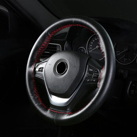 FurNest Genuine Leather Car Steering Wheel Cover DIY Stitch On For 15"/15inch Wr