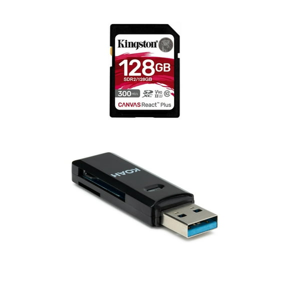 Kingston Canvas React Plus 128GB U3 V90 SDXC UHS-II SD Card Bundle