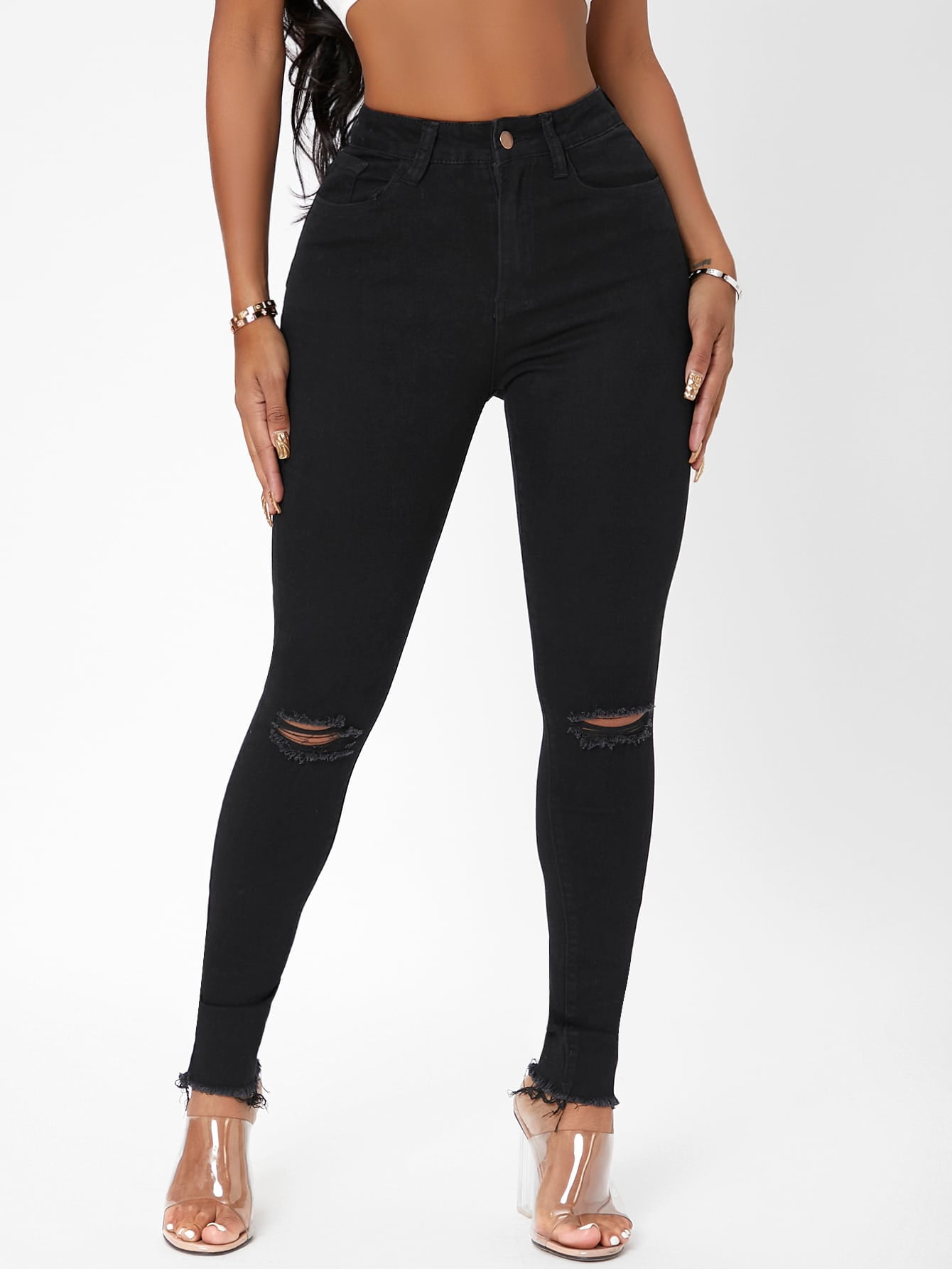 Women's SXY High Waisted Raw Hem Ripped 