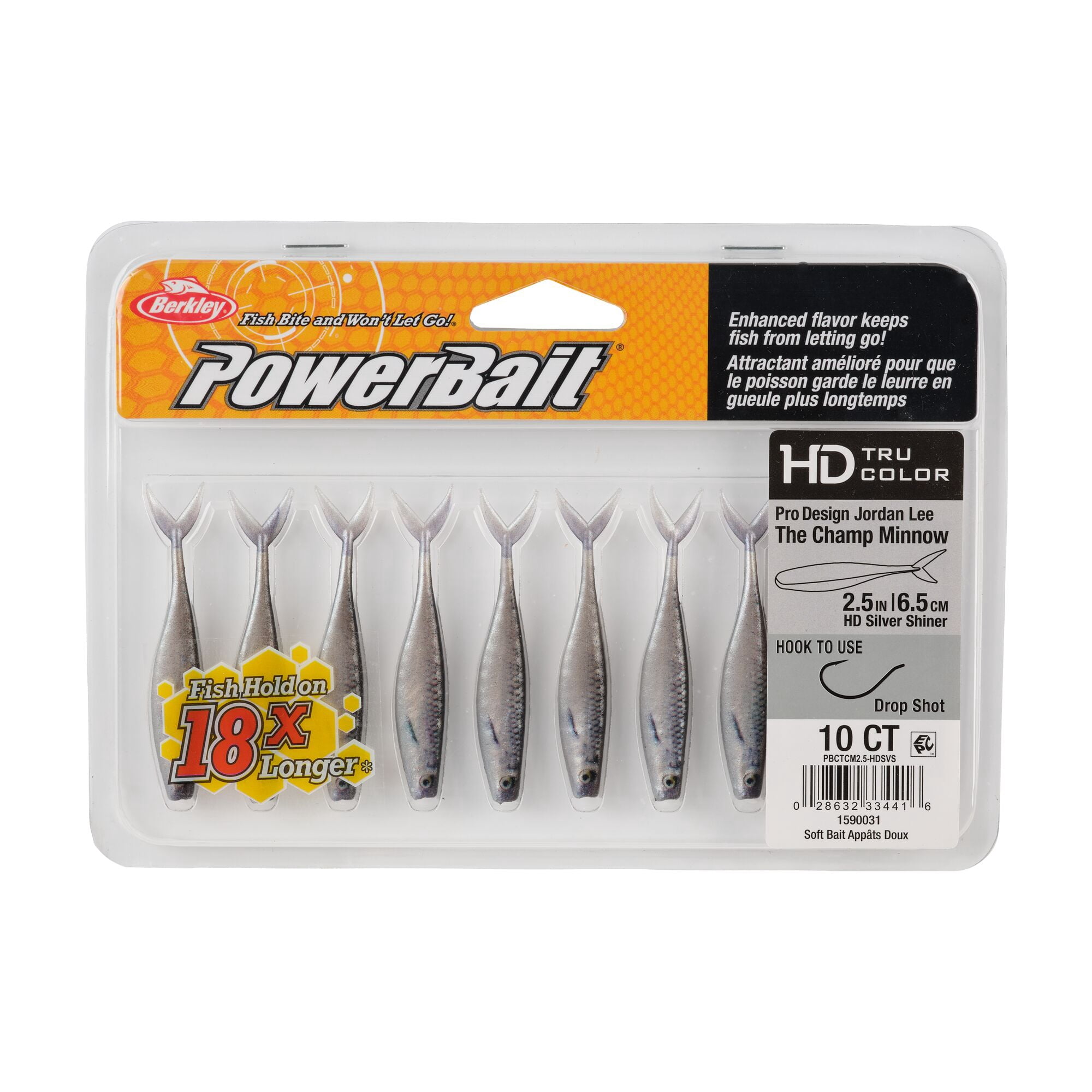 Berkley PowerBait® The Champ Minnow, 2.5 in, Minnows, HD Silver Shiner (10 Count)