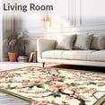 thumbnail image 2 of ODIKA 4'x6' Machine Washable Non-Slip Area Rug, Pastel Boho Pink Cherry Blossoms Green Leafy Swirls High Traffic Rug, Ivory, 49897, 2 of 7
