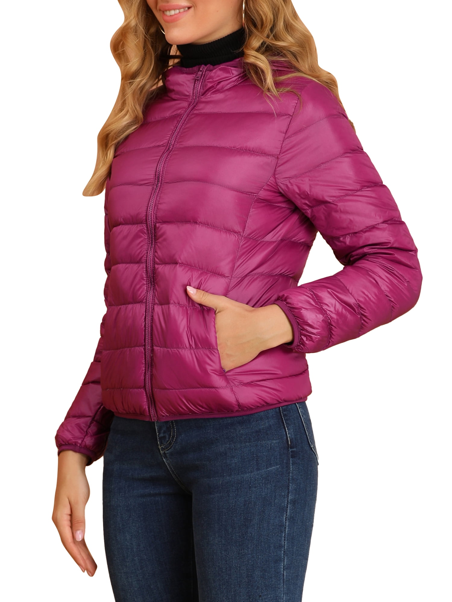 DARING DIVA Women's Hooded Zip Up Short Down Lightweight Jacket M Hot Pink