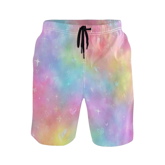 Men's Beach Shorts Quick Dry Shorts for Summer Pool and Casual Wear Pastel Rainbow Tie-dye