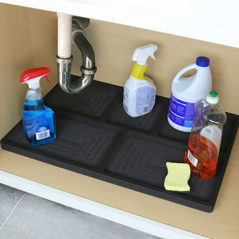 Polar Whale Under Sink Cabinet Mat Floor Protector Tray Waterproof Washable  Protection Kitchen or Bathroom Drip Spill Durable Black Foam Odorless  Flexible Leak Liner 28 x 19 Inches 