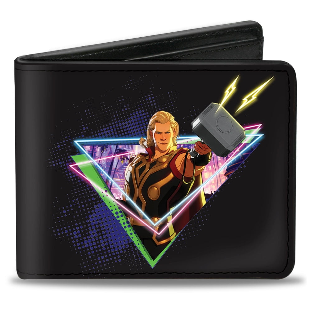 Wallet Bifold PU Marvel Studios What If Party Thor Neon Hammer Pose and Icon Wallet Bifold PU Marvel Studios What If Party Thor Neon Hammer Pose and Icon