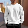 thumbnail image 3 of PARIS Men's Letter Printed Round Neck Long Sleeve Sweatshirt, Casual Sports Pullover for Gym, Street Fashion and Everyday Comfort Wear,White,L, 3 of 5