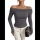 thumbnail image 1 of Blusas Elegantes Informales con Hombros Descubiertos para Mujer, de Corte Entallado, de Larga, para Salir en y Otoño. Gris S, 1 of 9