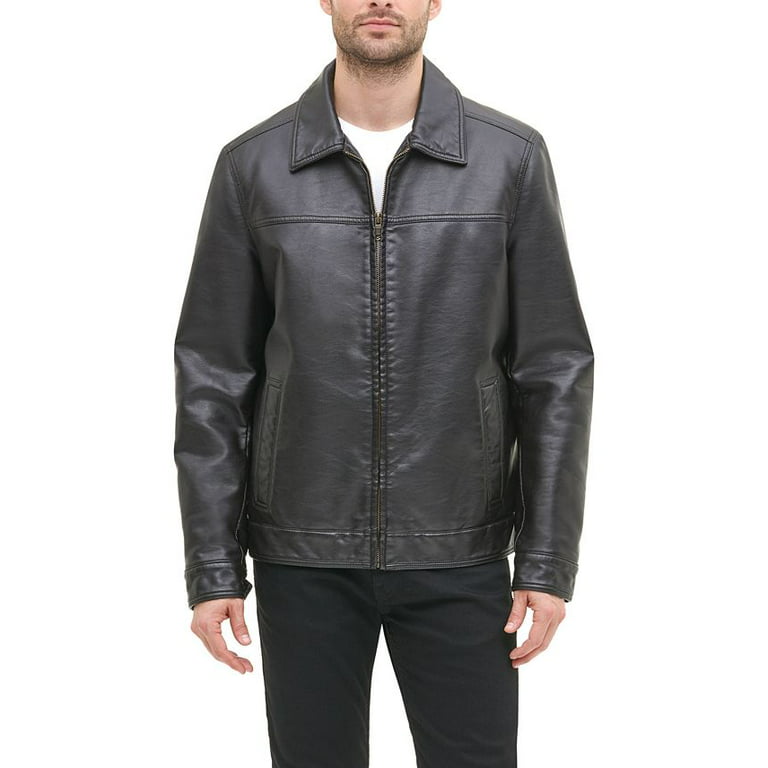 DARK BROWN Men's Faux Leather down Collar Jacket Small - Walmart.com