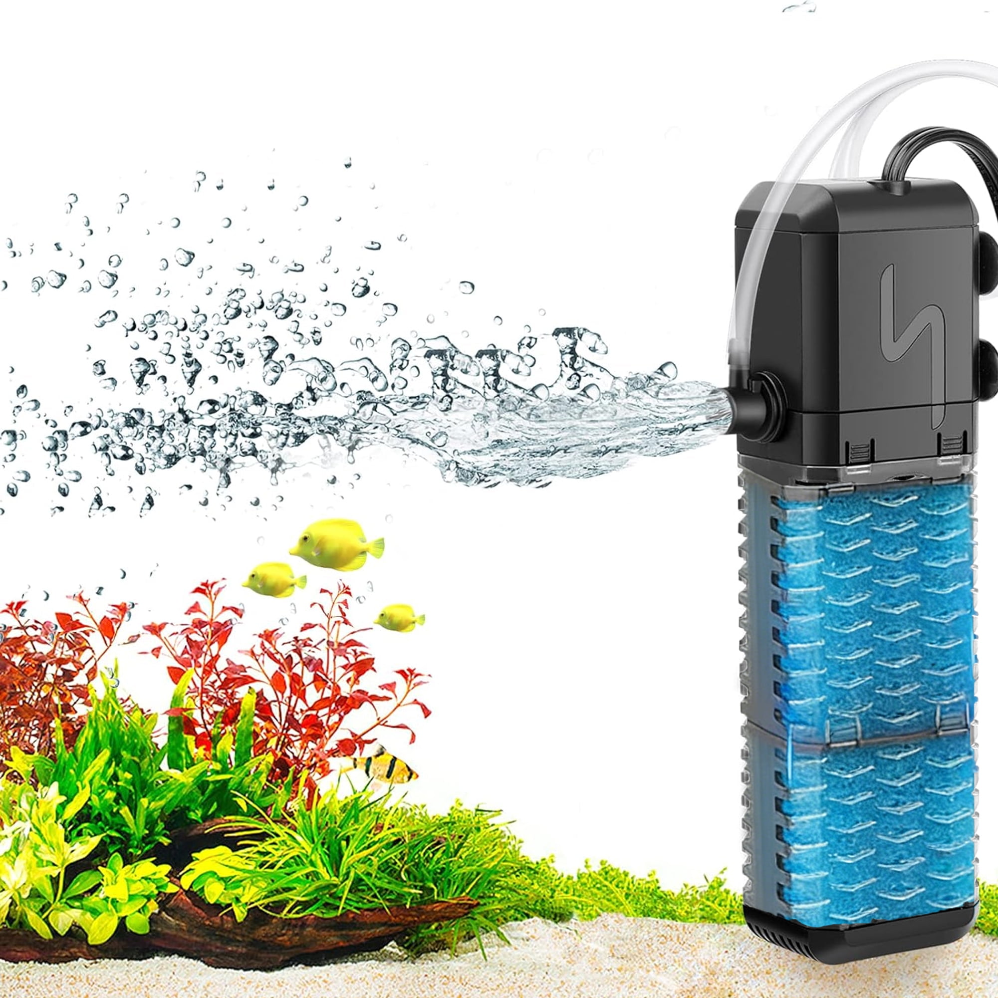 Aquarium Filter for 30-70 Gallons, Fish Tank Filter with Filtration, Oxygenation, Circulation, Adjustable WaterFlow, Submersible Fish Tank Filters with Circulation System for Fresh/Saltwater Tank