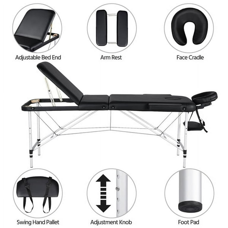 3-Section Aluminum 84 L Portable Massage Table Facial SPA Bed Tattoo w/Bolster  Pillow - 2022 New model Blue