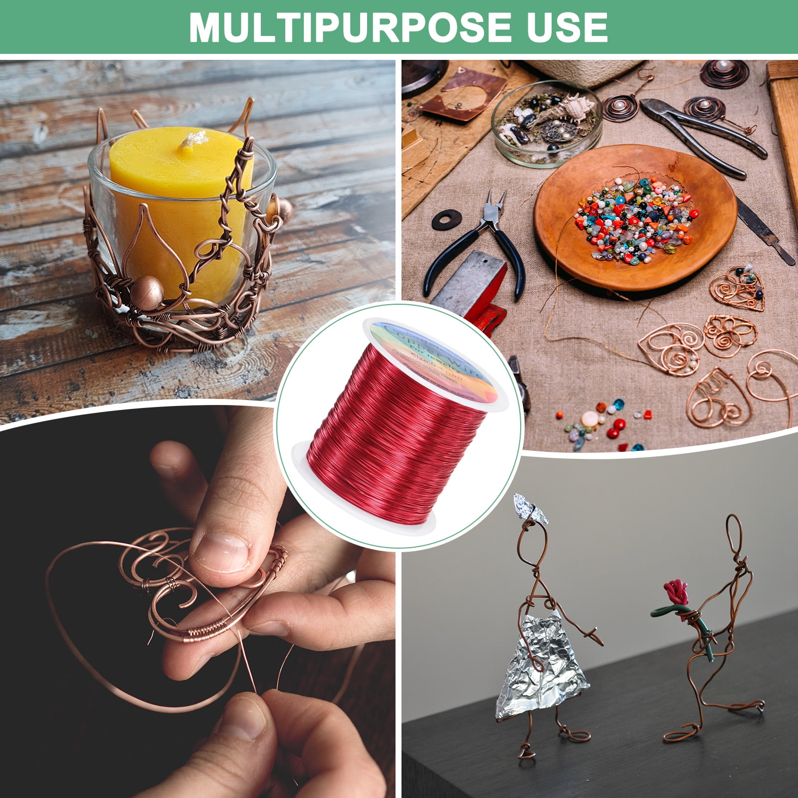 Uxcell 2 Rolls 0.4mm Jewelry Wire 26 Gauge 328FT Copper Beading Wire Jewelry Making Planting Weaving DIY 100M Red