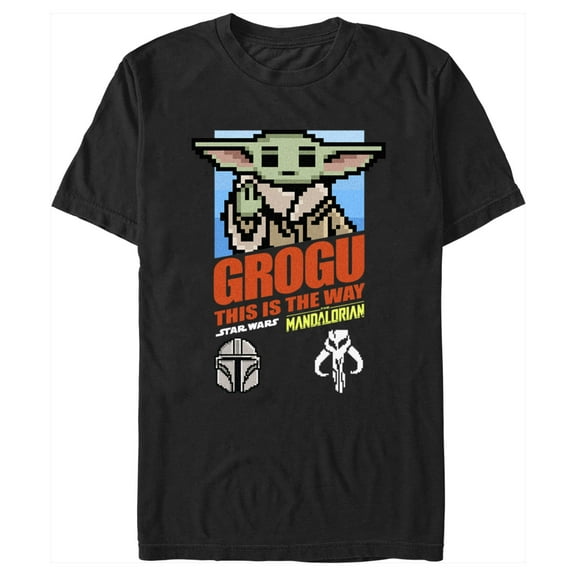 Men's Star Wars: The Mandalorian Grogu 8-Bit Poster Graphic Tee Black X Large