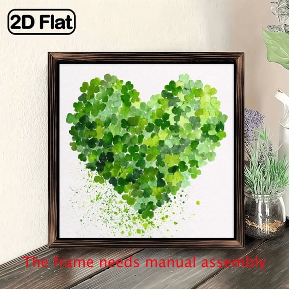 Charming Heart-Shaped Shamrock Framed Wood Wall Art - 8x8 Inch Green Clover Design, Perfect for St Patrick's Day, Housewarming Gifts, and Farmhouse Home Decor for Living Room or Bedroom