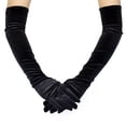 thumbnail image 3 of Guantes largos de terciopelo negro, pantalla táctil sexy para mujer, disfraz de noche negro/rojo, 3 of 5