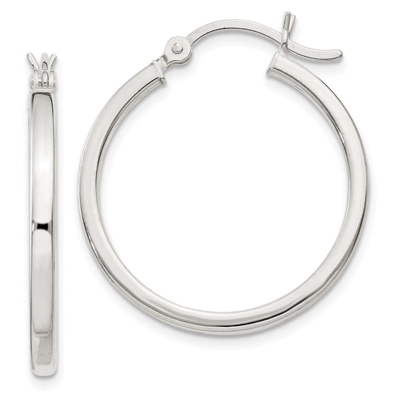 925 Sterling Silver Anti-Tarnish Coating Women's 2.5mm Square Tube Hoop Earrings | 25mm