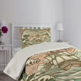 thumbnail image 2 of Ambesonne Nautical Quilted Coverlet 2 Pcs, Folk Art Style Marine Look, Twin Size, Blush Cadet Blue and Ecru, 2 of 4