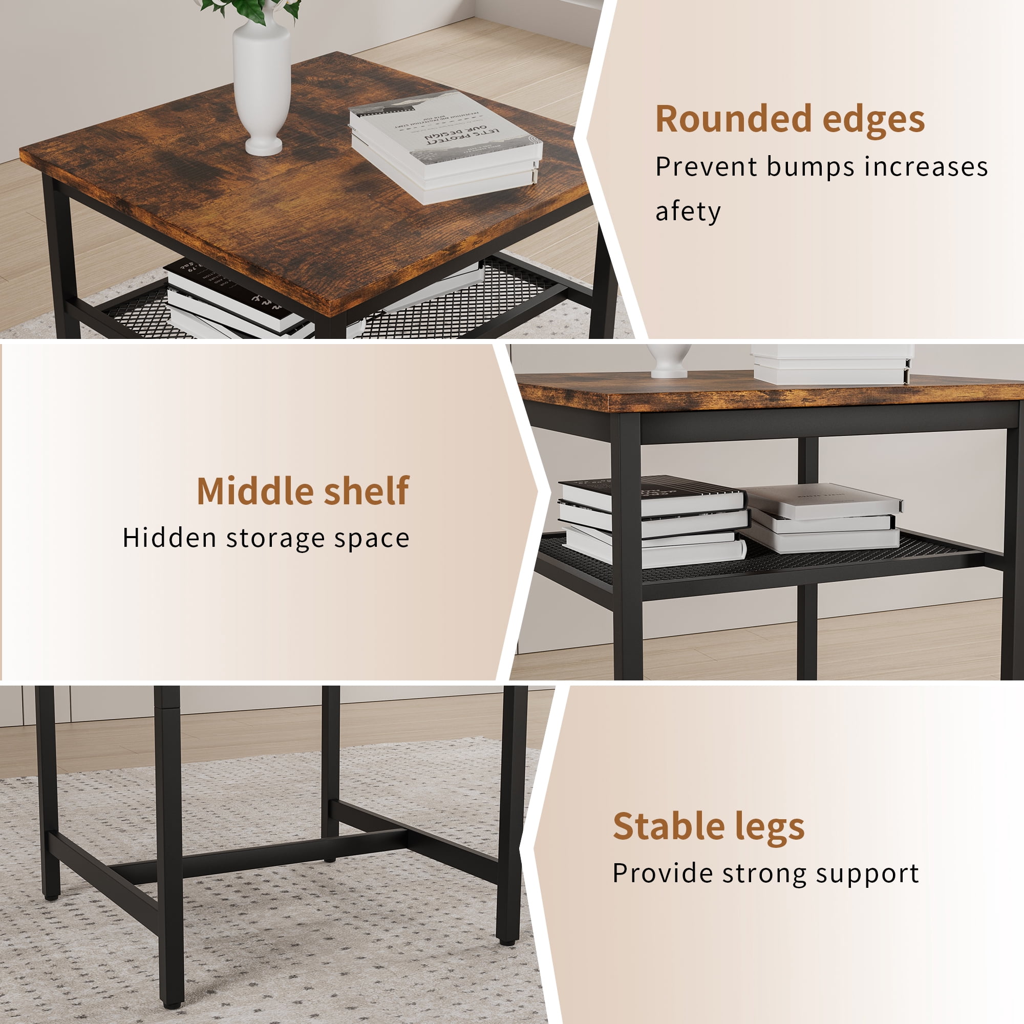 Bar Table Set of 2,Bistro Kitchen Table Sets,Wood Pub Bar Table Set with Storage Rack for Small Space, Apartment,Brown